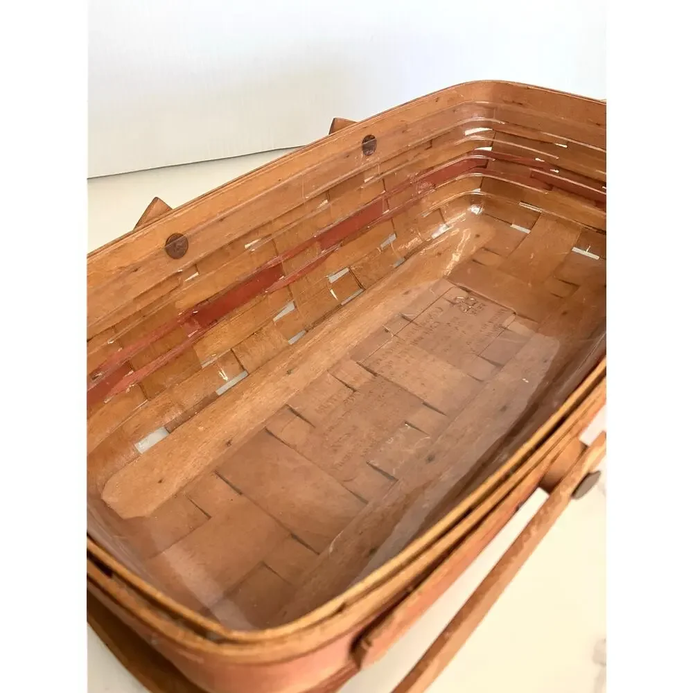 Longaberger Medium Gathering Basket Red Slat Double Swinging Handle & Liner 1991